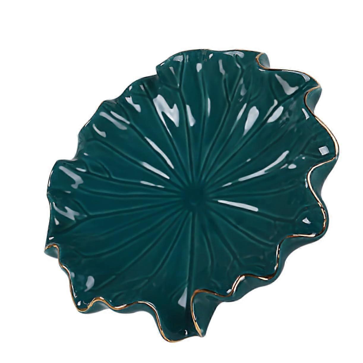 Ceramic Soap Dish with Drainage, Lotus Leaf Design with Gold Edge, Multifunction Bathroom Holder