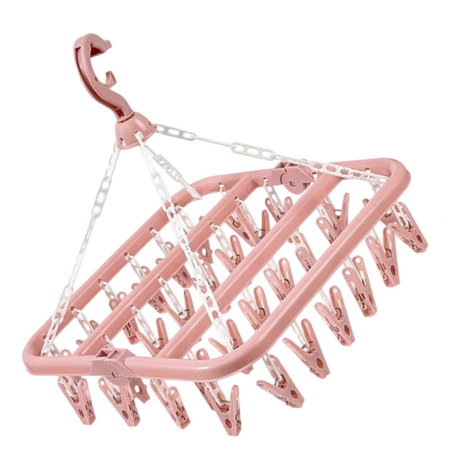 Foldable Windproof Clothes Drying Rack with 32 Clips, SpaceSaving Hanging Laundry Dryer for Large Loads