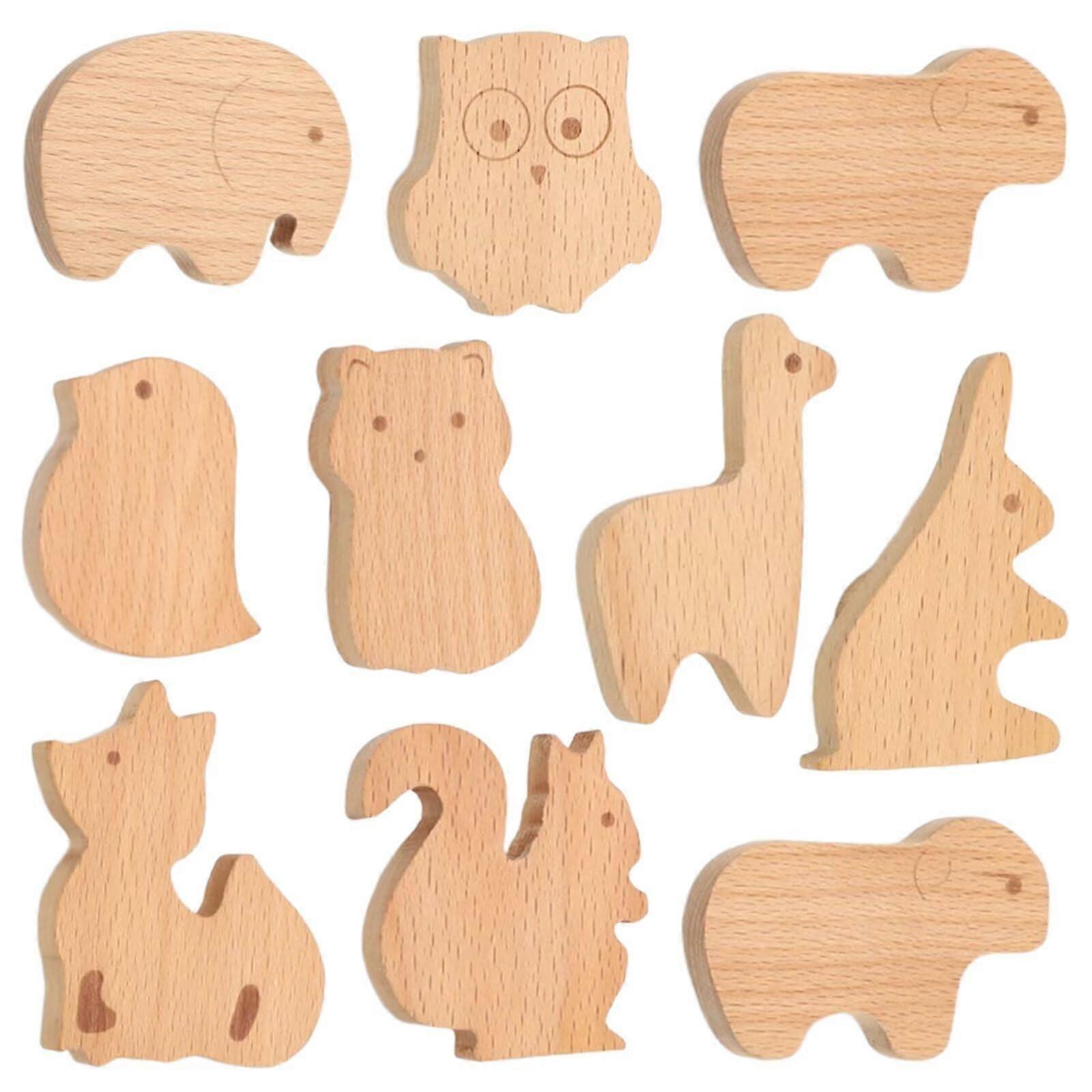 10 Pack Wooden Cabinet Knobs with Cute Animal Shapes, Solid Wood Drawer Pull Handles for Home Decor