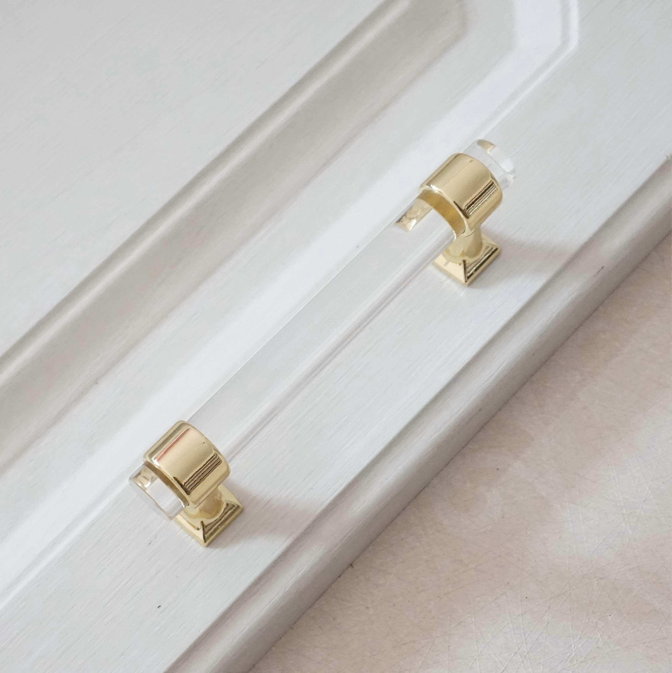 Acrylic Drawer Pulls Clear and Gold Cabinet Handles Multiple Sizes Elegant Dresser Pulls