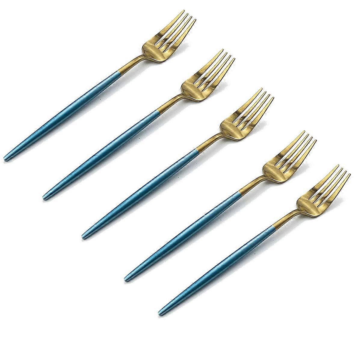 Travel Flatware Set with Elegant Matte Blue Handle, 5pcs Rustproof Stainless Steel Cutlery for Camping