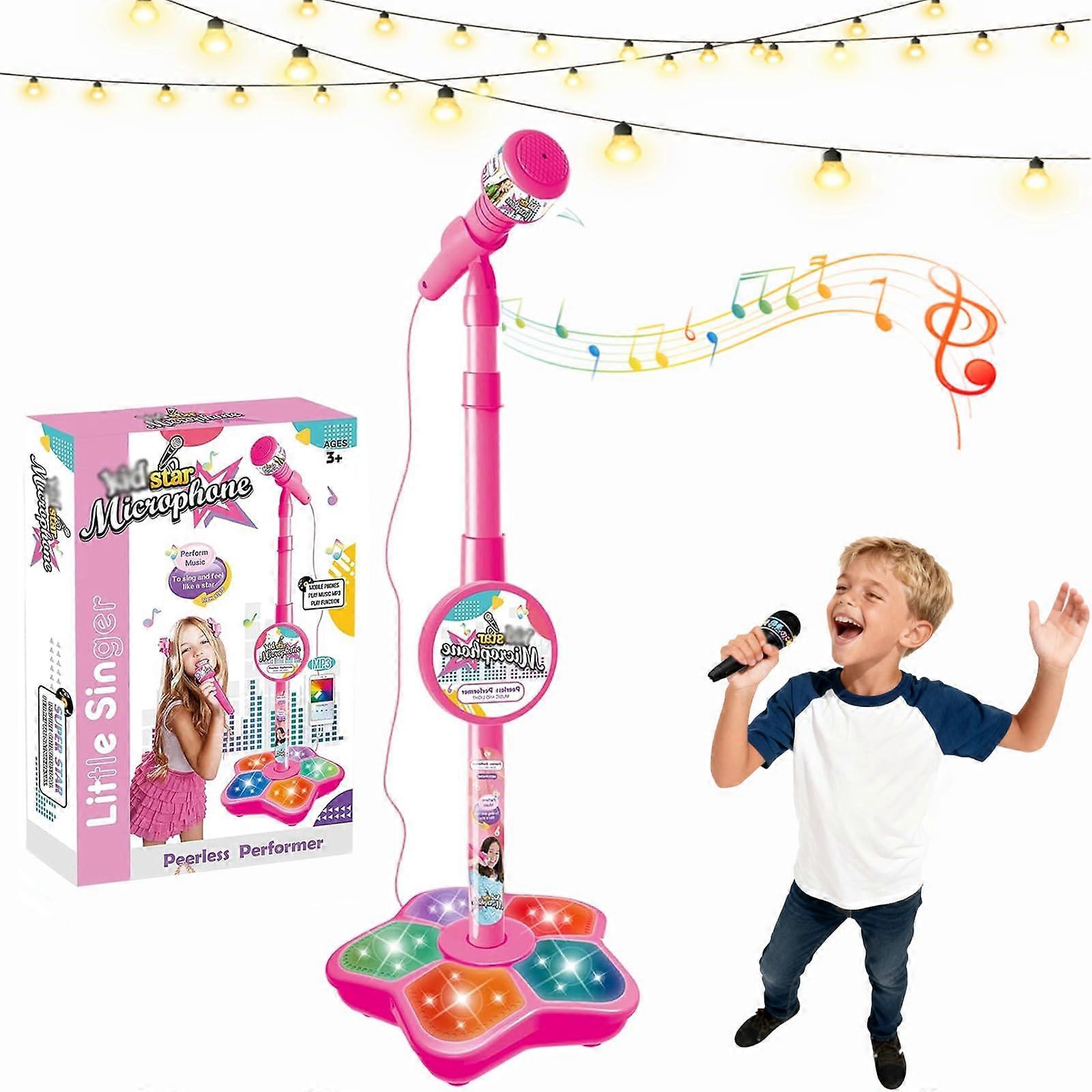 Kids Karaoke Microphone with Wireless Bluetooth, LED Lights, Echo Effect, Rechargeable Pink Gift