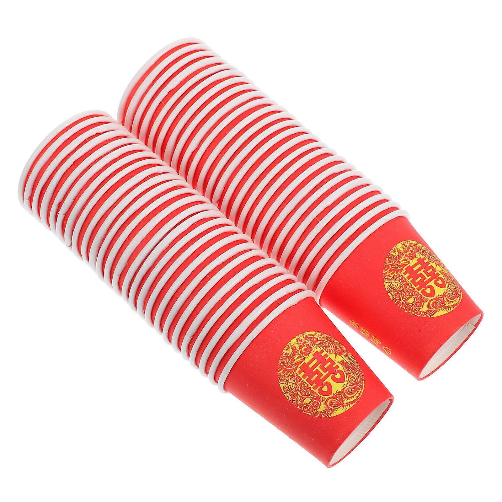 Red Paper Wedding Cups for Hot Drinks Featuring Xi Character
