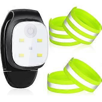 Running Light Set Include 4 Pcs Running Reflective Bands and 1 Pack Running Light with 4 Modes USB Rechargeable Clip on LED Dog Lights for Night Walki