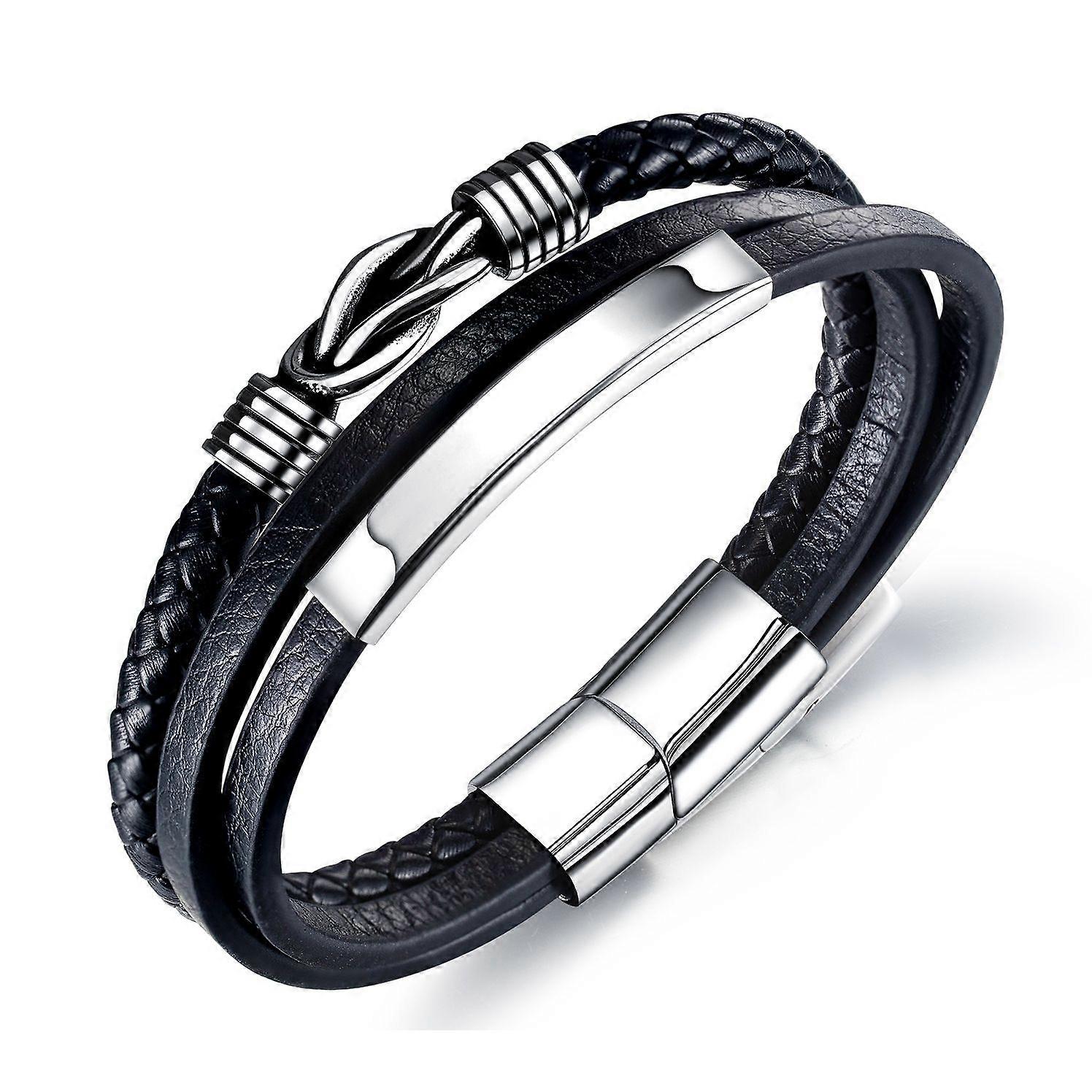 Braid leather bracelet for men black