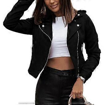 Womens Suede Zip Up Biker Jacket Ladies Casual Motorcycle Cropped Coat Outwear-B-Good