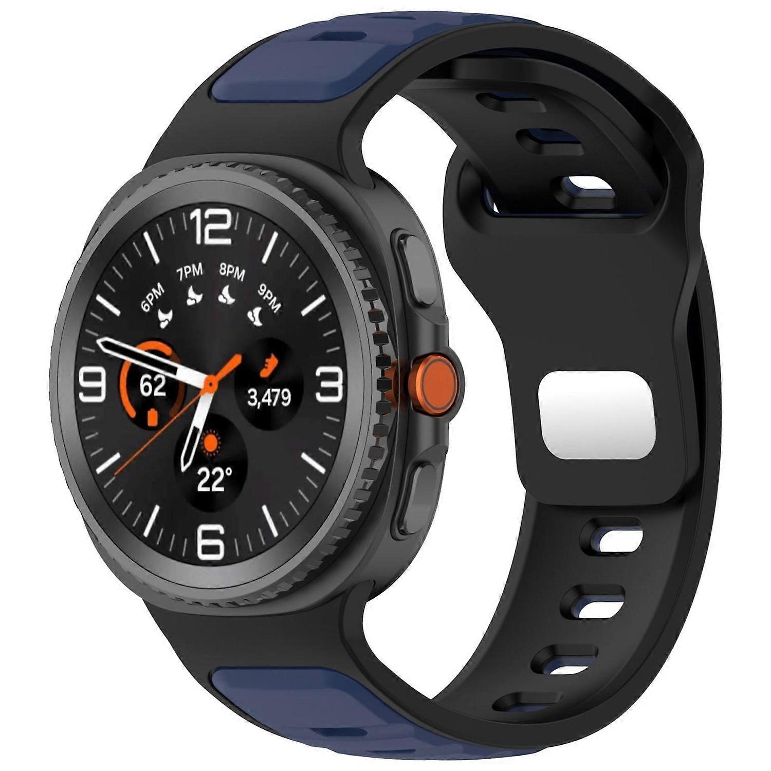 For Samsung Galaxy Watch 8 / 8 Classic Reverse Buckle Two Color Silicone Strap Black / Dark Blue