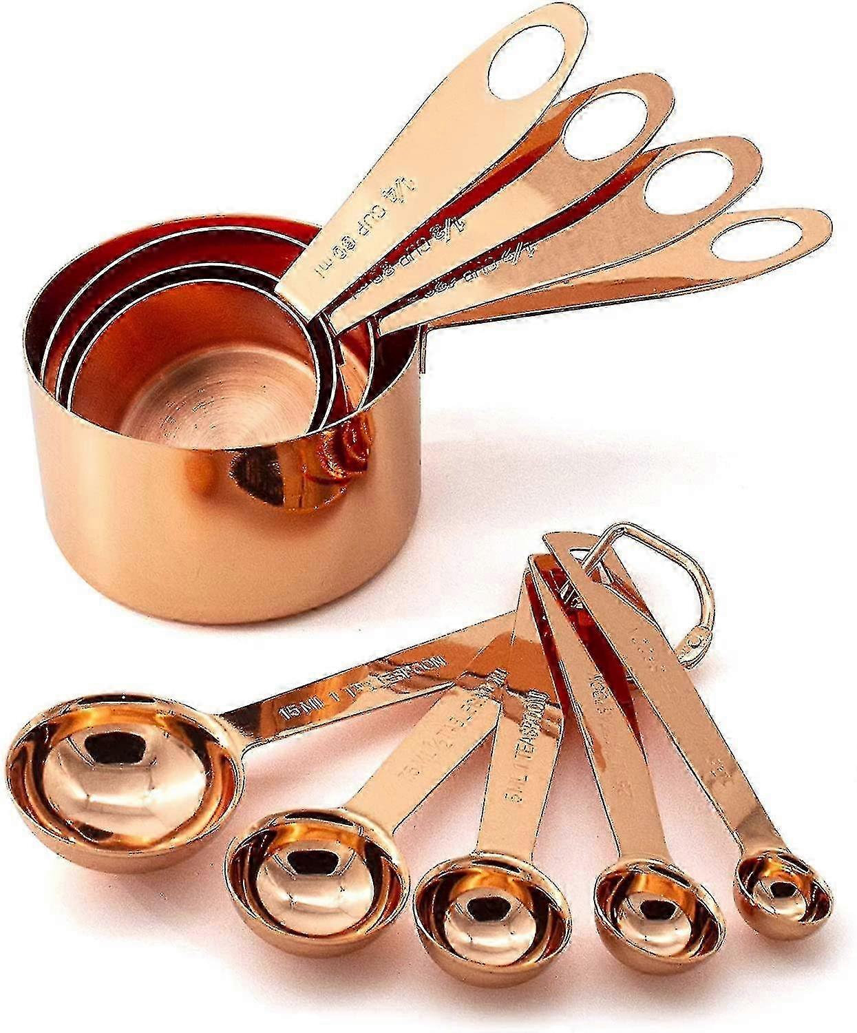 Copper Measuring Cups and Spoons Set for Kitchen Baking Cooking