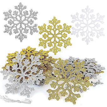 24 Fiocchi Di Neve Glitterati Per Albero Di Natale - Decorazioni Pendenti In Plastica, Colore Verde, Diametro 10 Cm, Doppia Faccia