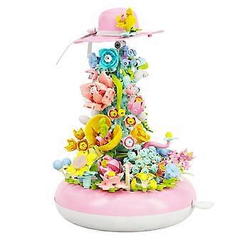 Girls Building block flower pot, rose plant, music box, flourishing and vigorous assembly toy