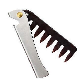 Pente de cabelo com cabo de aço inoxidável para cuidados pessoais, 1 unidade, preto, dentes largos.
