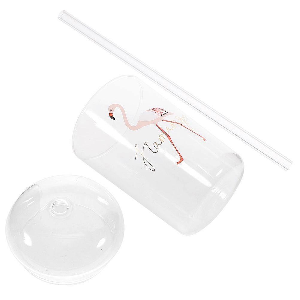Flamingo Pattern Glass Drinking Straw Cup for Drinking Use Large Capacity