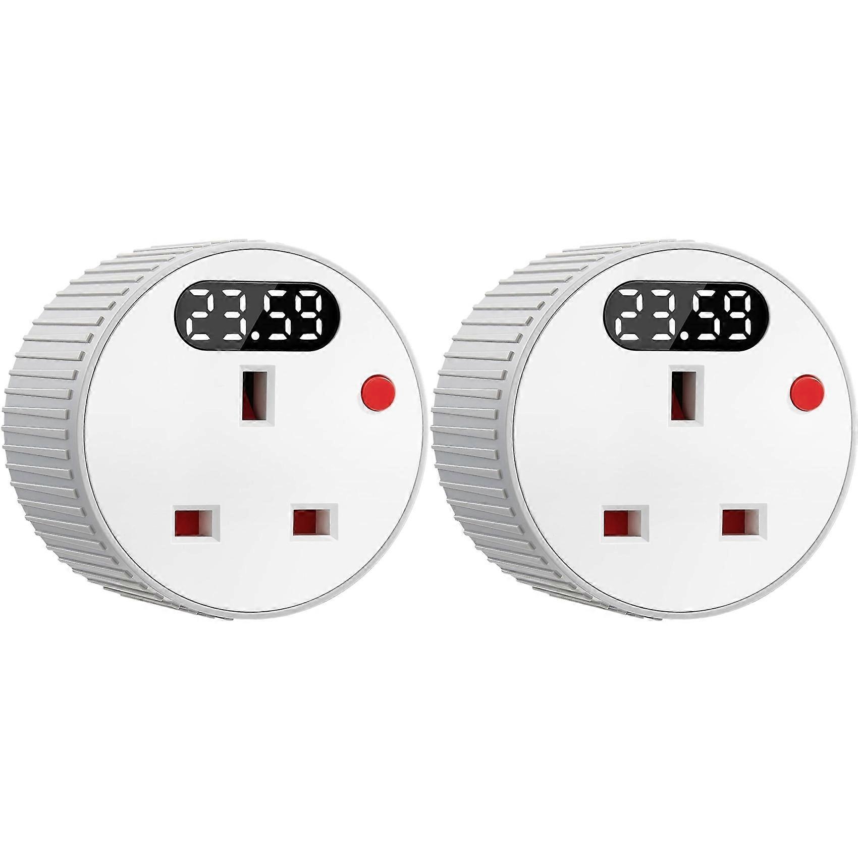 2X Countdown Timer Plug Socket, Digital Plug with LED Display, 1 Min-24H Adjustable Countdown Switch UK Plug