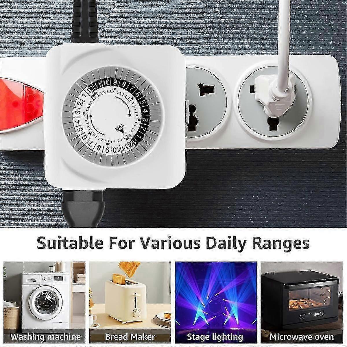 Indoor Mechanical Outlet Timer, 3Prong Timer compatible with Electrical Outlets Indoor with 2 Outlets, 24 Hour US Plug Light Timer