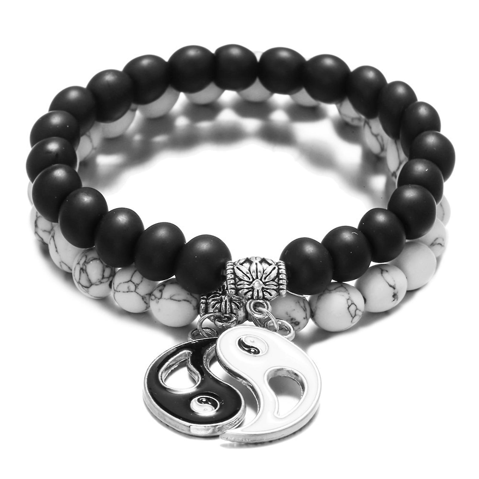 Lot de 2 bracelets yin yang noir et blanc en pierres naturelles