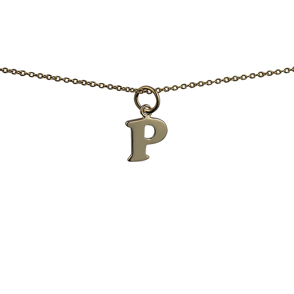 9ct Gold 10x10mm plain Initial P Pendant with a cable Chain 20 inches
