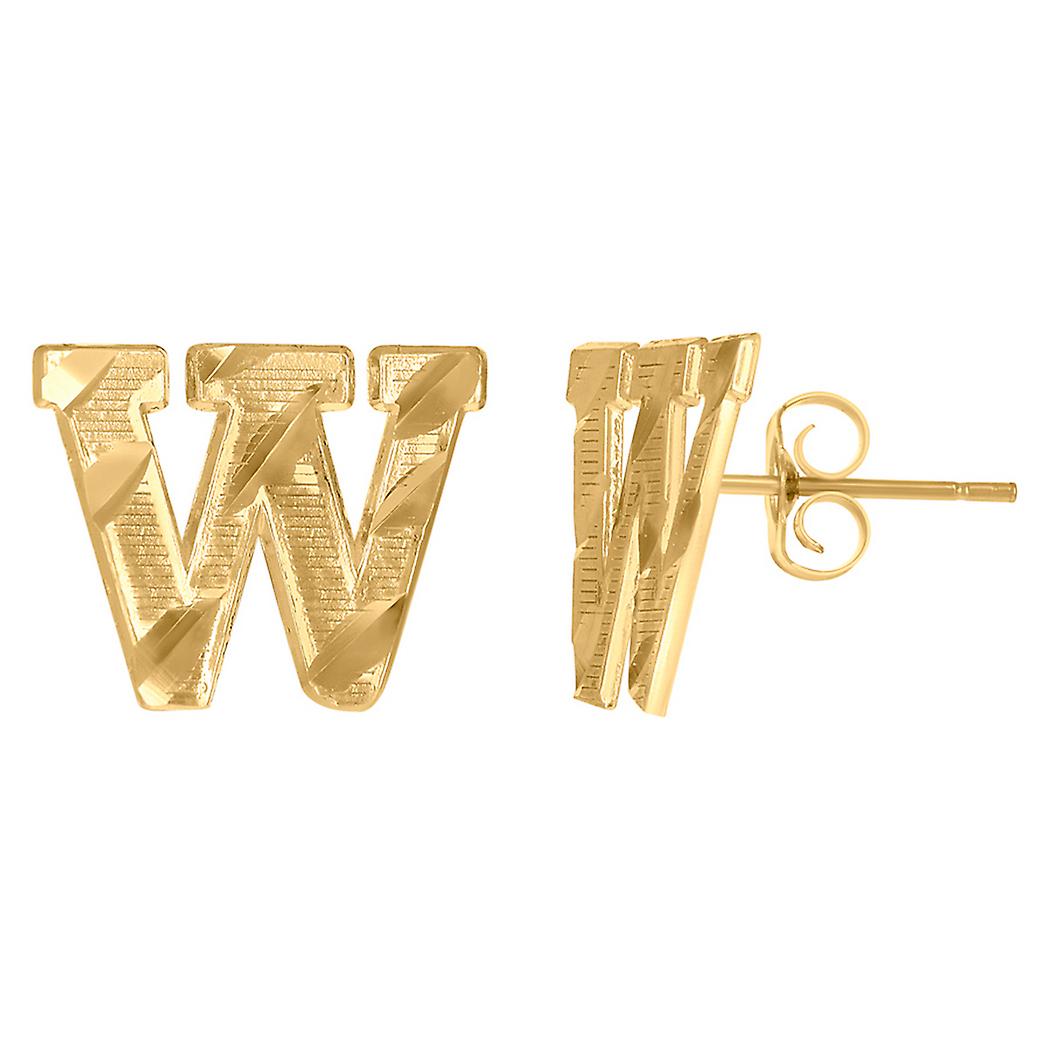 10KイエローゴールドメンズイニシャルレターWスタッドピアス男性用12x14.5mmワイドイヤリング - 1.4グラム
