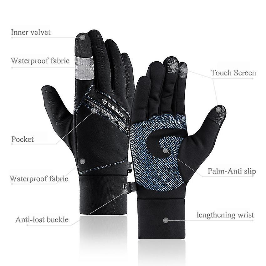 Sonbahar Kış Eldivenleri Erkekler İçin Açık Anti-kaymaz Dokunmatik Ekran Sıcak Bisiklet Eldivenleri Su Geçirmez Fermuar Cep Erkek Spor Eldiven Hediye