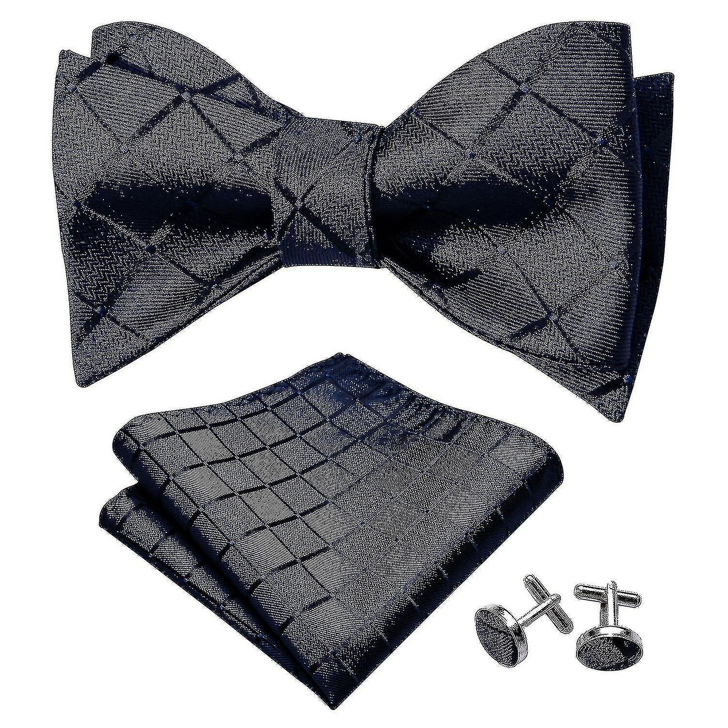 Bowtie For Men Solid Green Bow Tie Plaid Silk Bowtie Set Handkerchief-color:wjlh-1016