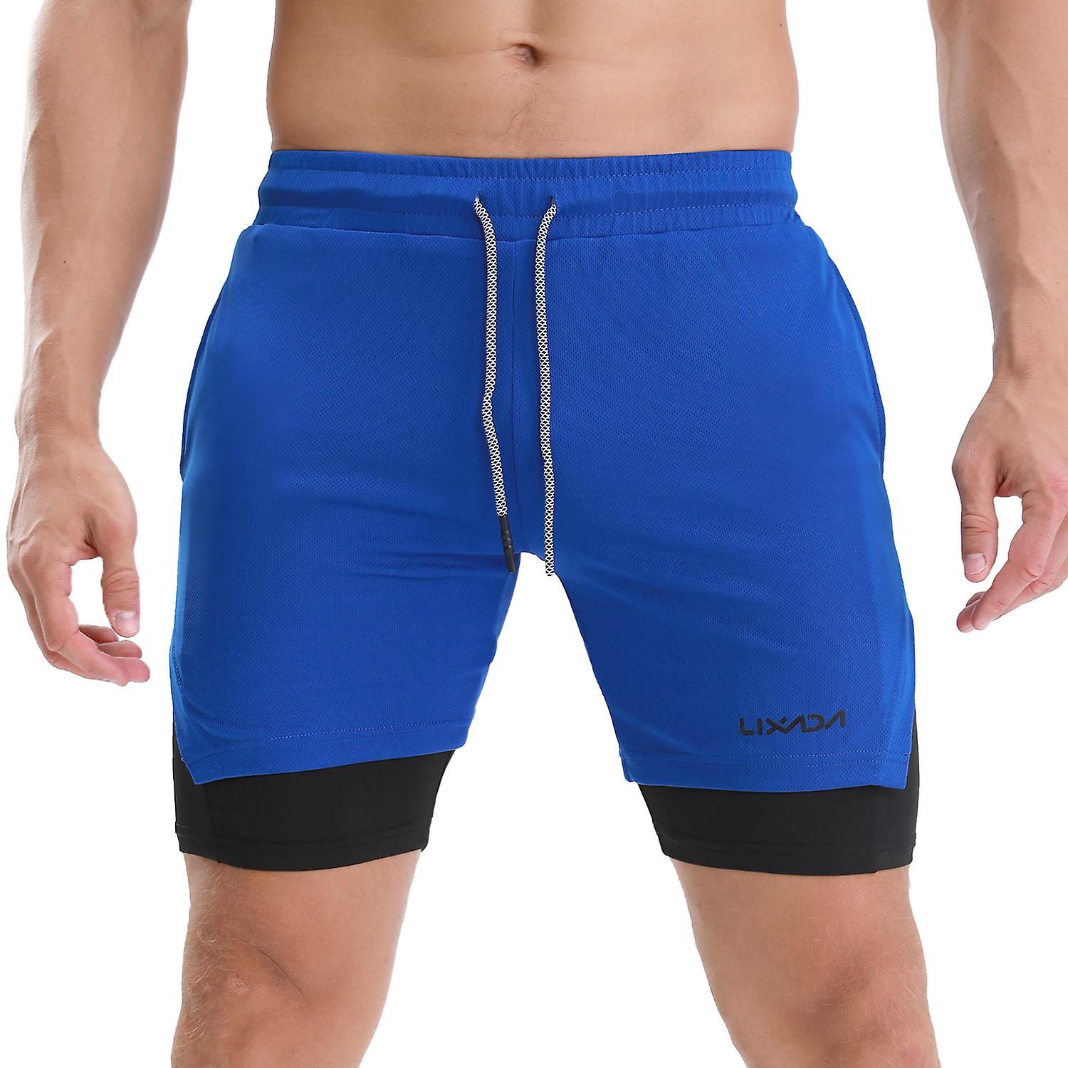 2-in-1 Men Running Shorts With Towel Loop Quick Dry Exercise Shorts