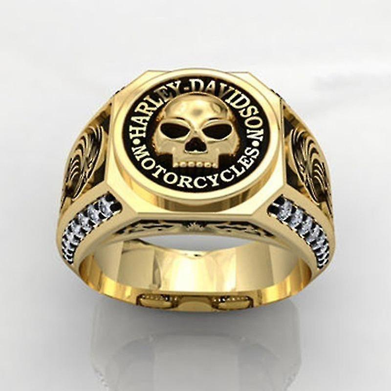 Letter Inlaid Rhinestone Skull Stripe Ring