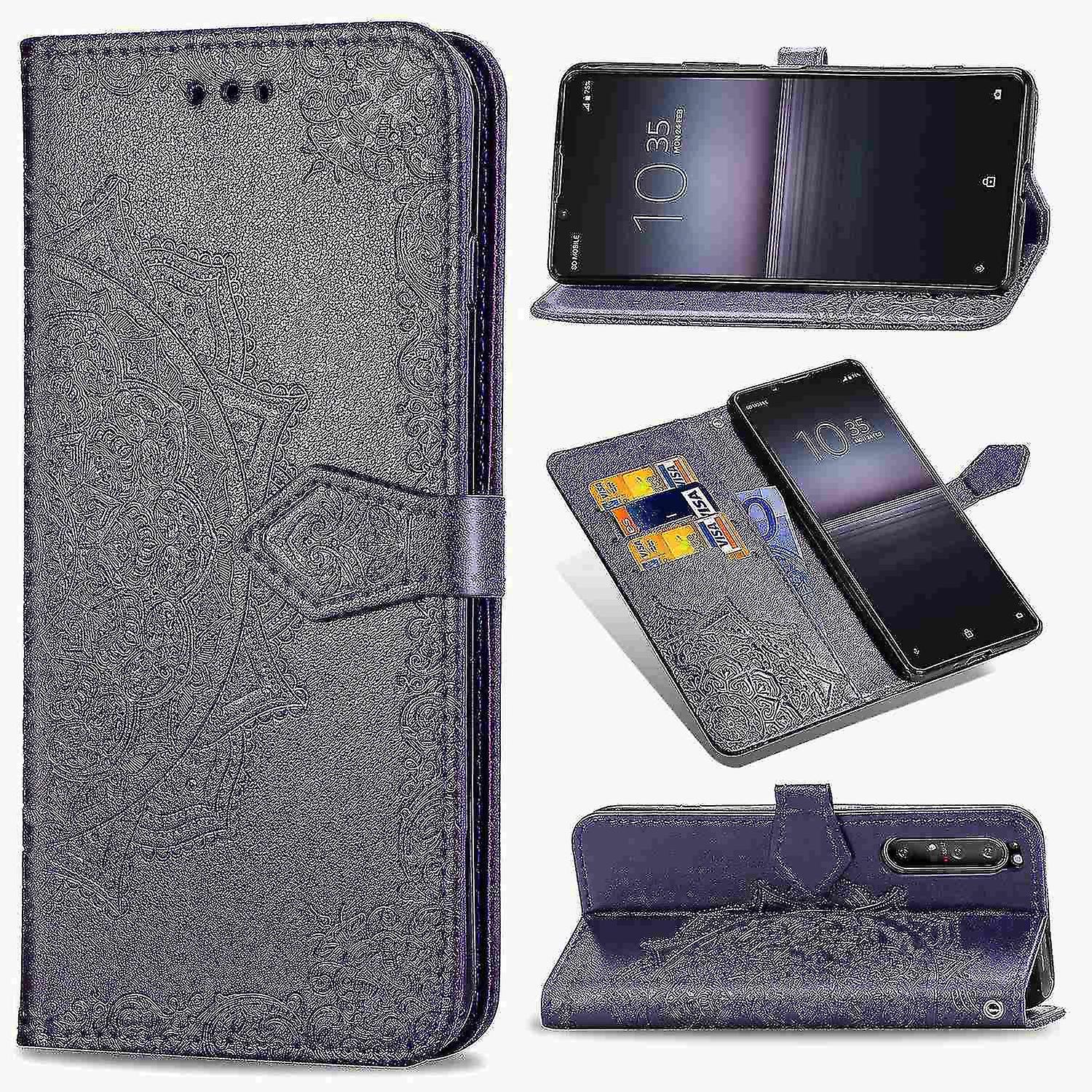 Compatible With Xperia 1 Ii Case Leather Wallet Cover Emboss Mandala Magnetic Flip Protection Shockp