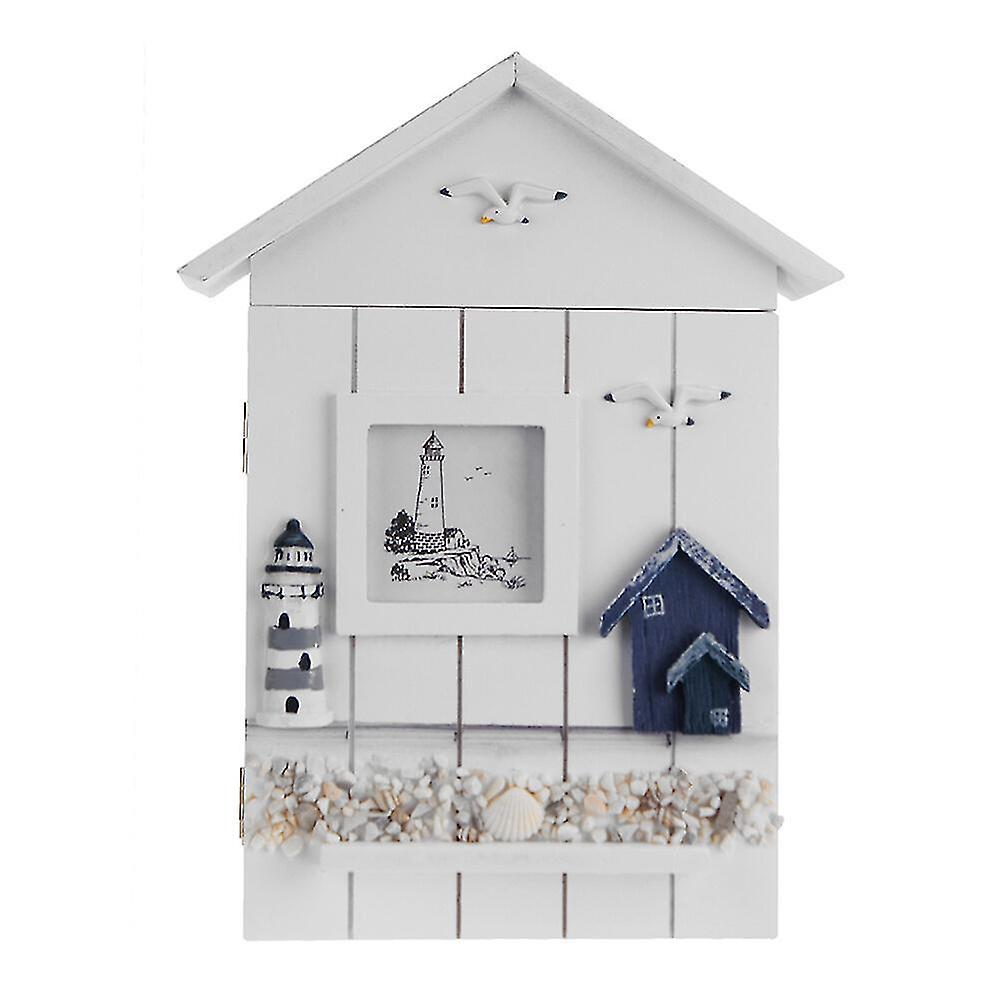 Mediterranean House Key Storage Holder Case Wall Mounted Wooden Storage Box (lighthouse)