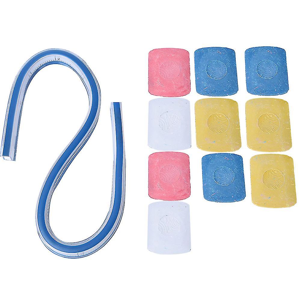 Plastic Flexible Curve Ruler Drawing Tape Measure Tool with 10Pcs Tailoring Chalk(30cm)