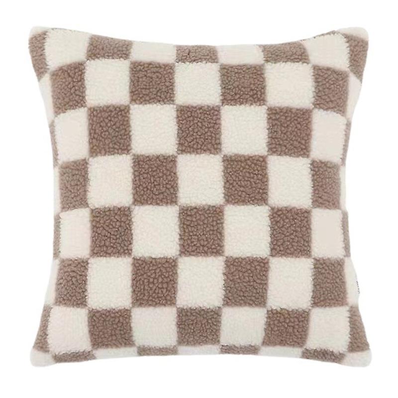 Throw Pillow Case Ultra Soft Home Decoration Short Plush Checkerboard Plaid Sofa Pillow Cushion Cove