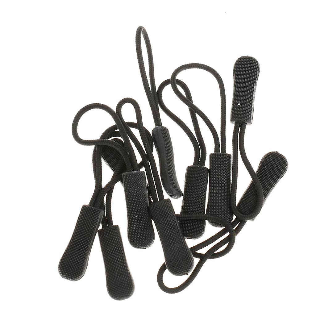 10pcs Zipper Pull Cord Zip Puller Fastener Slider Replacement Black