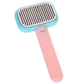 Pet Självrengörande Slicker Brush Universal Ta bort Flytande Hår Massage Katt Grooming Borste För Katter Hundar Blå Rosa