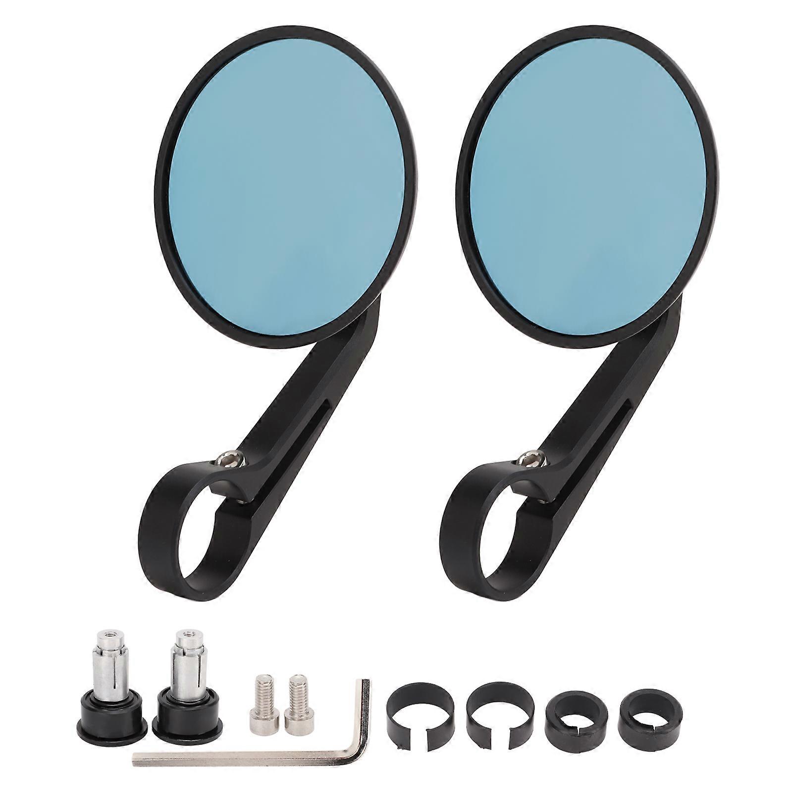 1 Pair Blue Aluminum Alloy Convex Motorcycle Rearview Mirrors for 17-19mm Handlebar