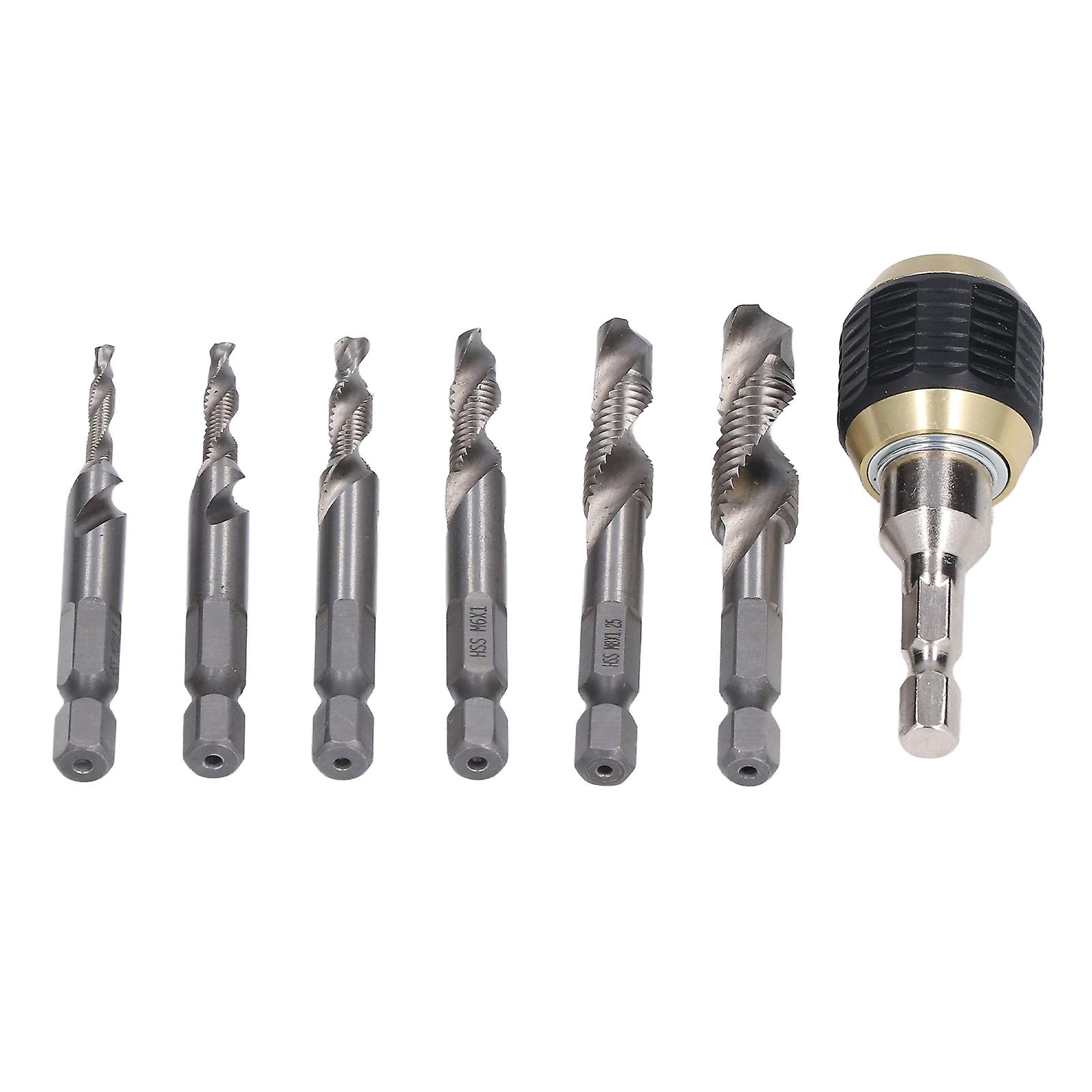 7Pcs Spiral Combination Tap Set 1/4in Hex Shank HSS Silver