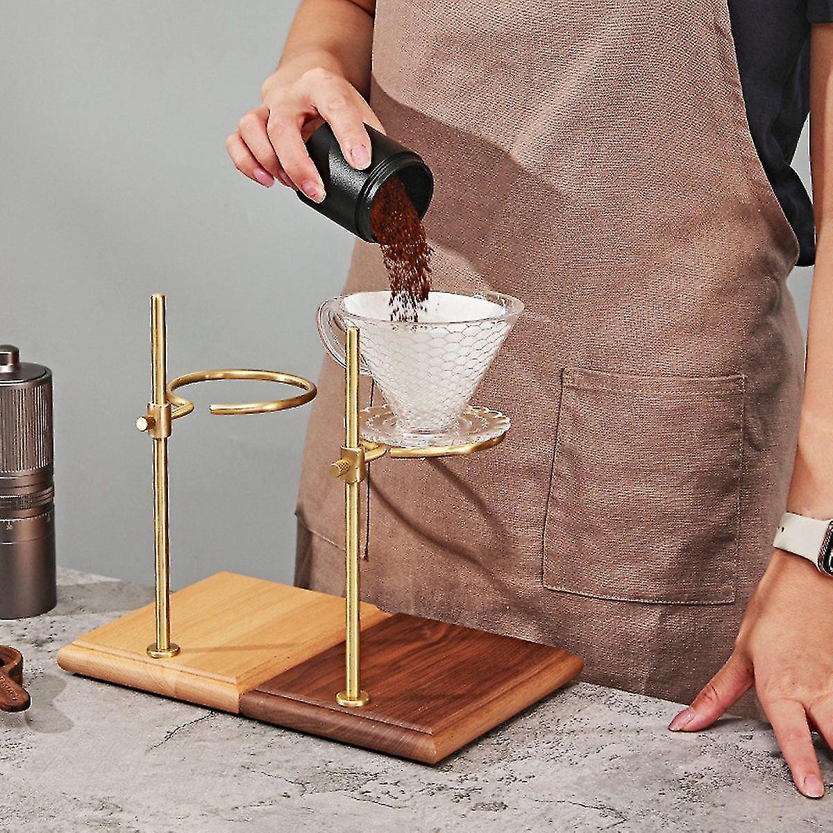 Pour Over Coffee Maker Stand With Wood Base Adjustable Height Rack Dripper Filter Holder For Manual-hao