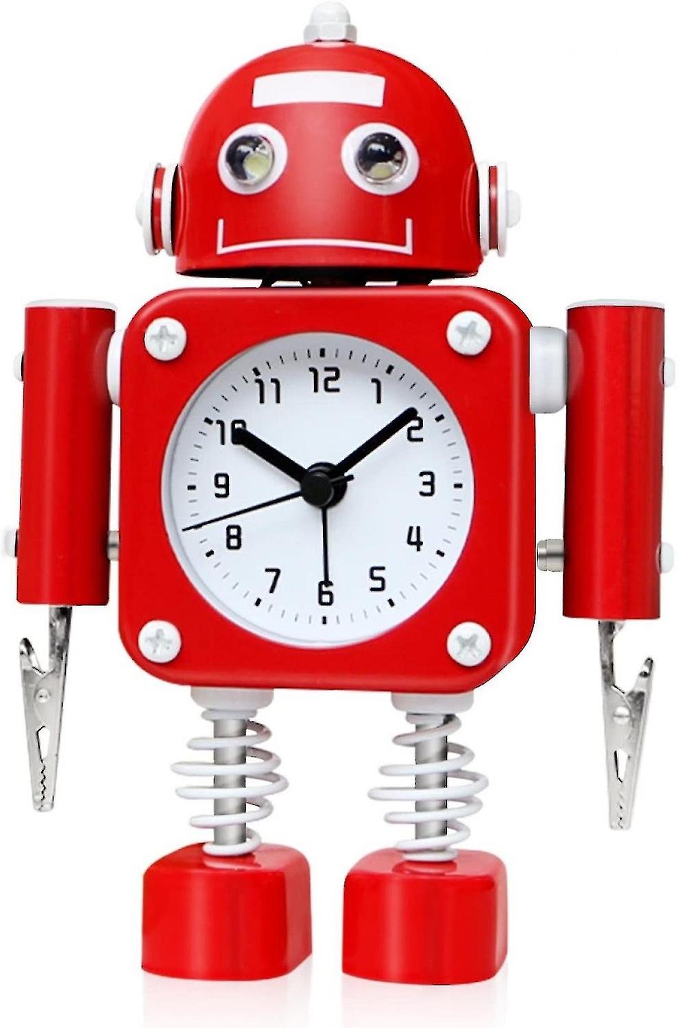 Wekity Non-ticking Robot Alarm Clock Stainless Metal - Wake-up Clock With Flashing Eye Lights And Ha