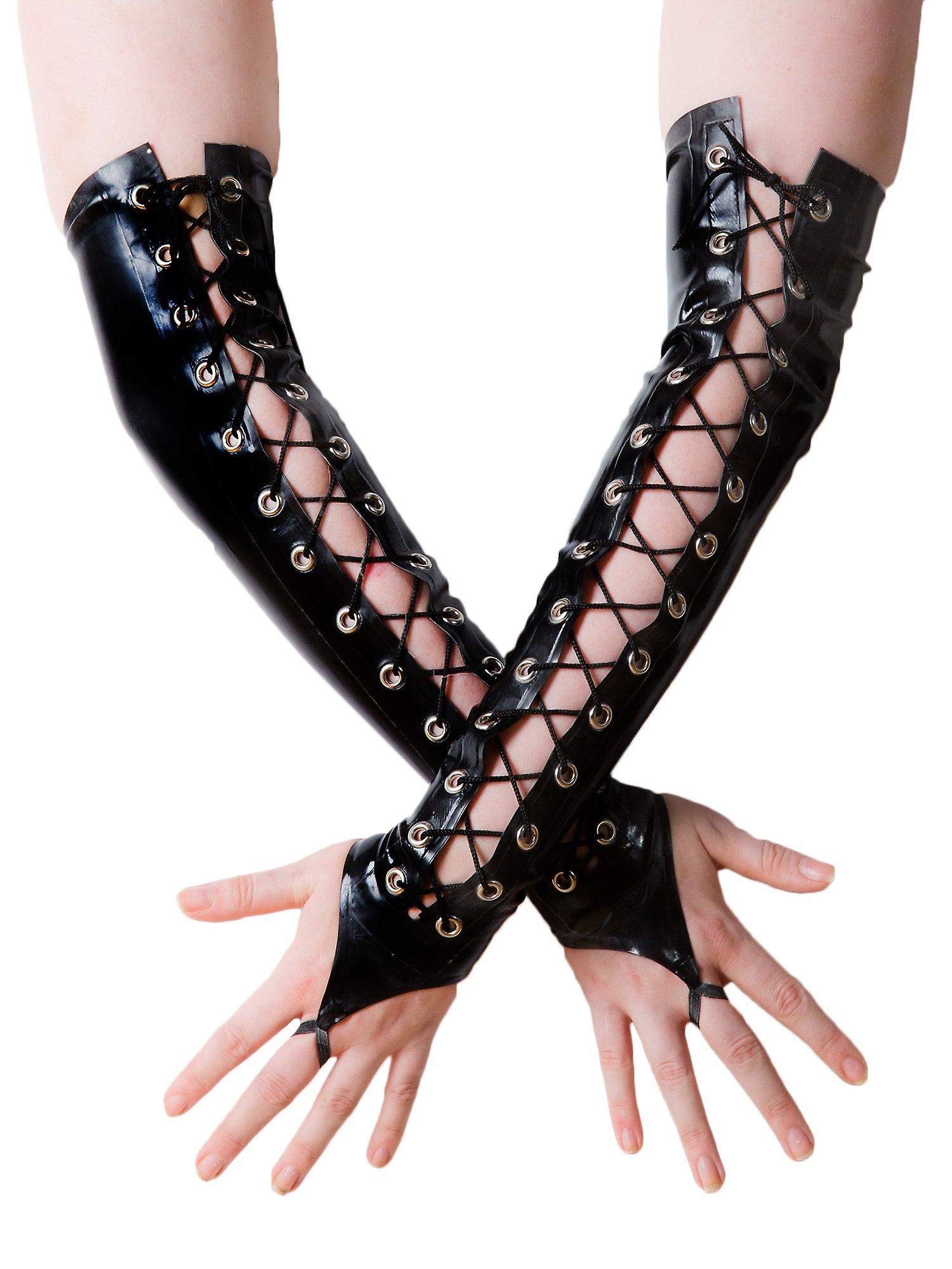 Latex Lace Up Fingerless Gloves