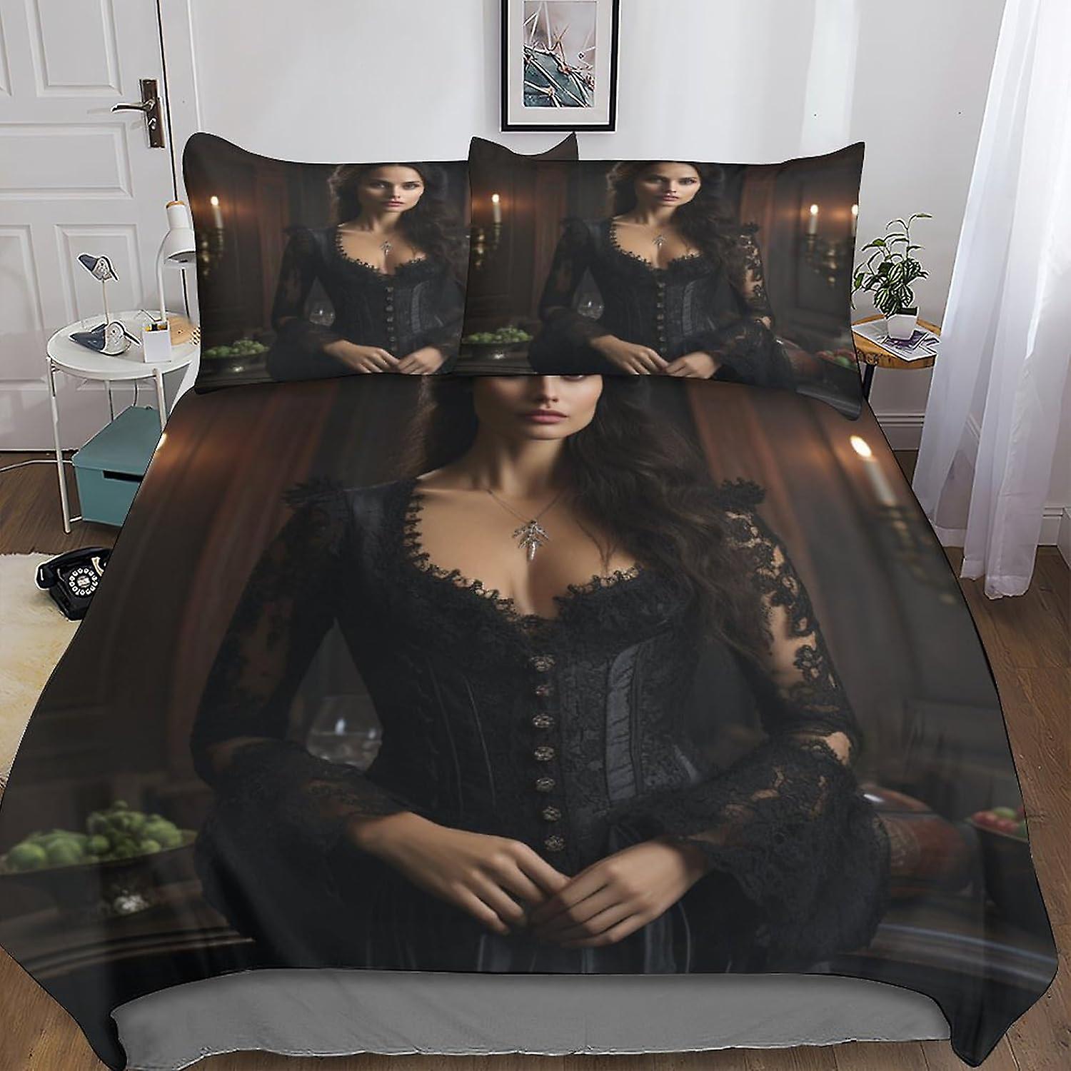 The Vampire Diaries Comforter Cover Set with Hidden Zipper Closure - Cozy Microfiber Movie Film Bedding, 3D Print, 3-Piece Set with Pillowcases, for B