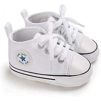 Veeki Baby Girls Boys Canvas Sneakers Soft Sole High-Top Ankle Infant First Walkers Crib Shoes---White13cm