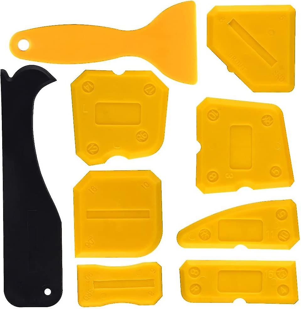 Silicone Sealant Scraper Smoothing Tool Caulking Tool Kit Grout Finishing Tools For Bathroom Kitchen Room(9pcs, Yellow)