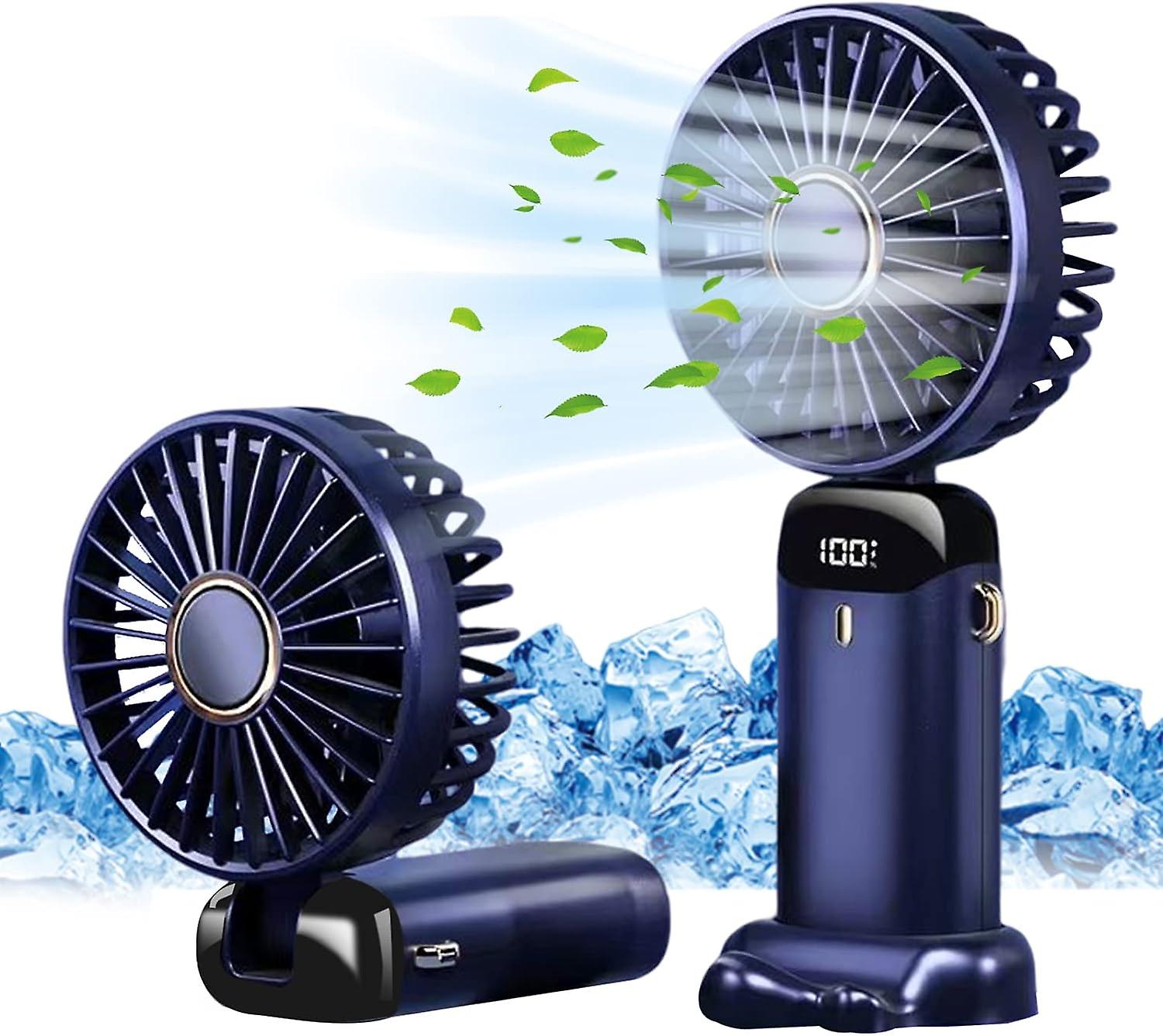 Hand Held Fan,Portable Handheld USB Rechargeable Fans with 5 Speeds,Battery Operated Mini Fan Foldable Desk Desktop Fans with LED Display for
