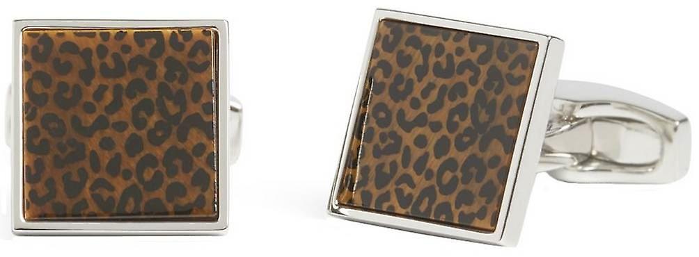 Simon Carter Safari Leopard Print Cufflinks - Silver/Brown