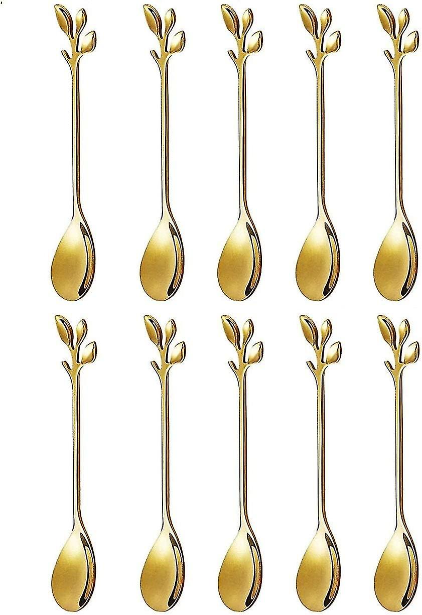 Stainless Steel Leaf Coffee Spoons, 10-pack Creative Tableware Dessert Spoons, Stirring, Mixing