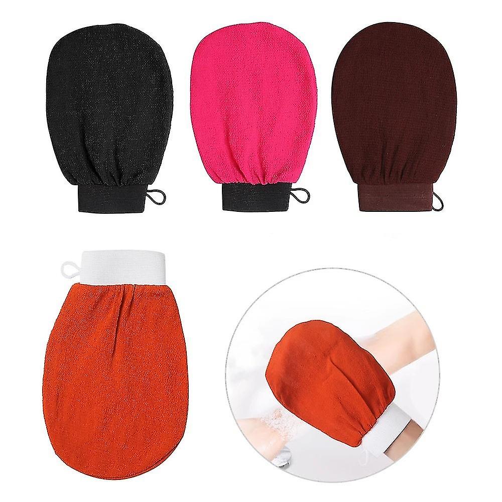 4 exfoliating gloves for body and face scrub, naturally cleanse and purify your skin (black + brown