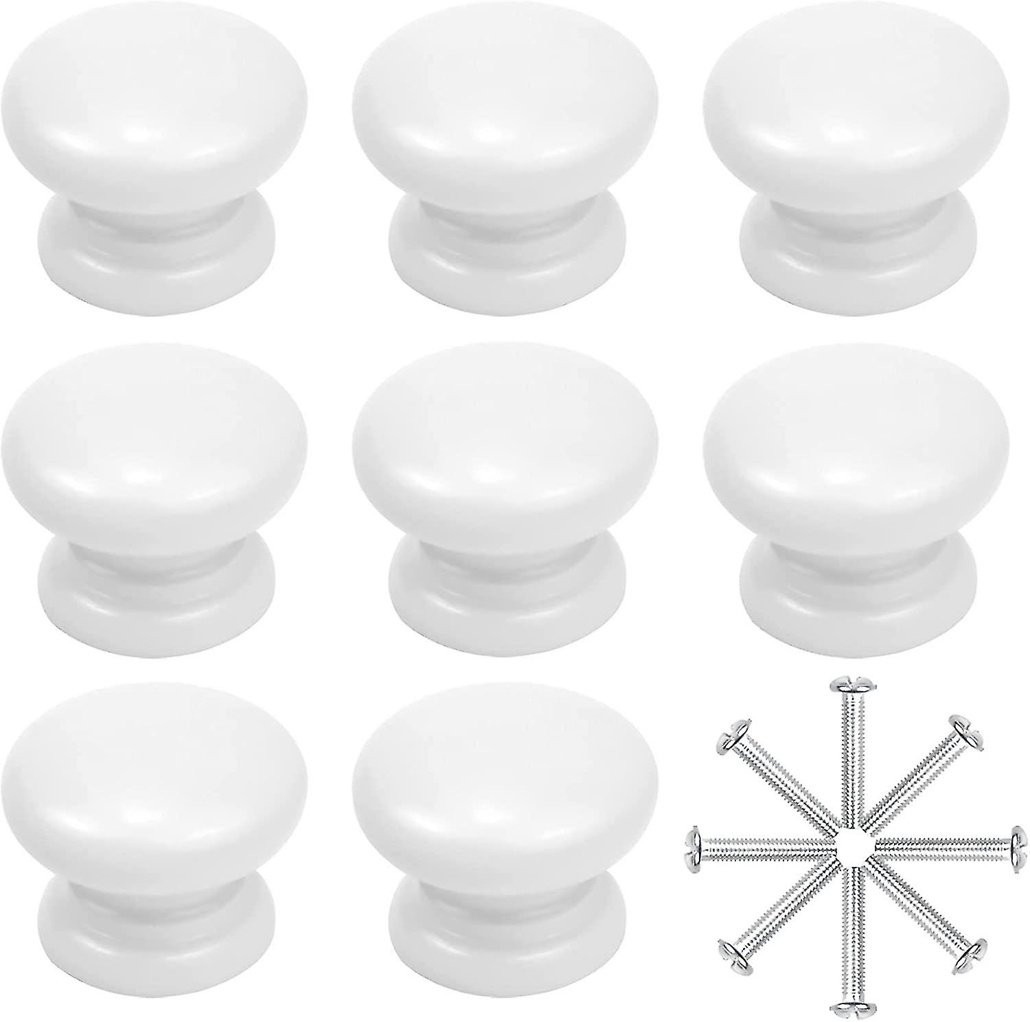 8 Pcs White Door Knobs 33mm Wooden Drawer Knobs Round Cabinet Cupboard Knobs