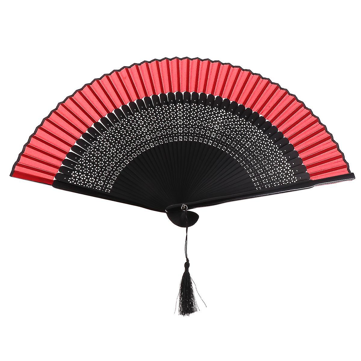 Vintage Handheld Folding Fan Dance Performance Fan Craft Hollow Folding Fan (Hollow Red Fan)