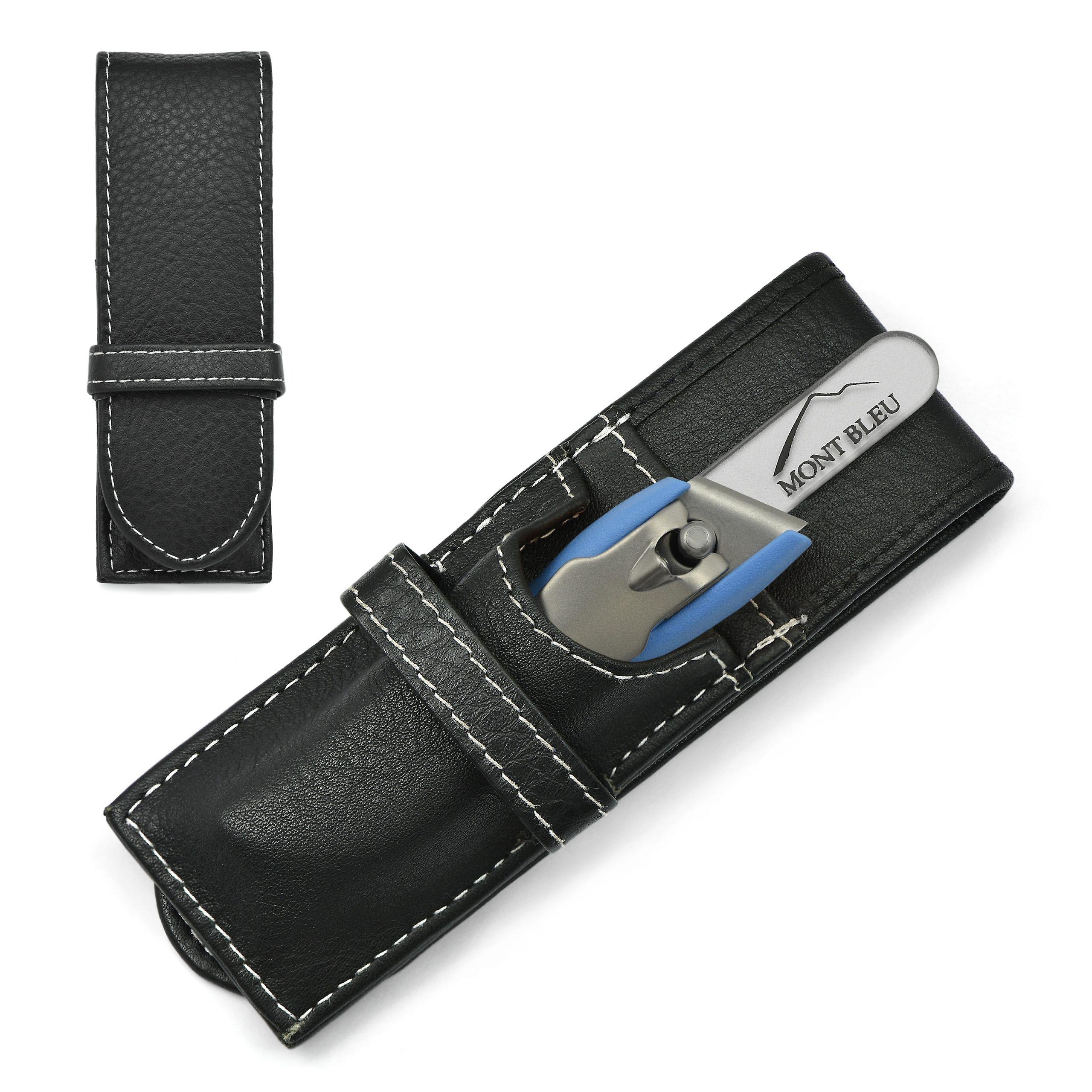 GÖSOL 2-piece Manicure Set with Nail Clippers & Nail File in Leather Case, Made in Solingen (Germany) - Blue