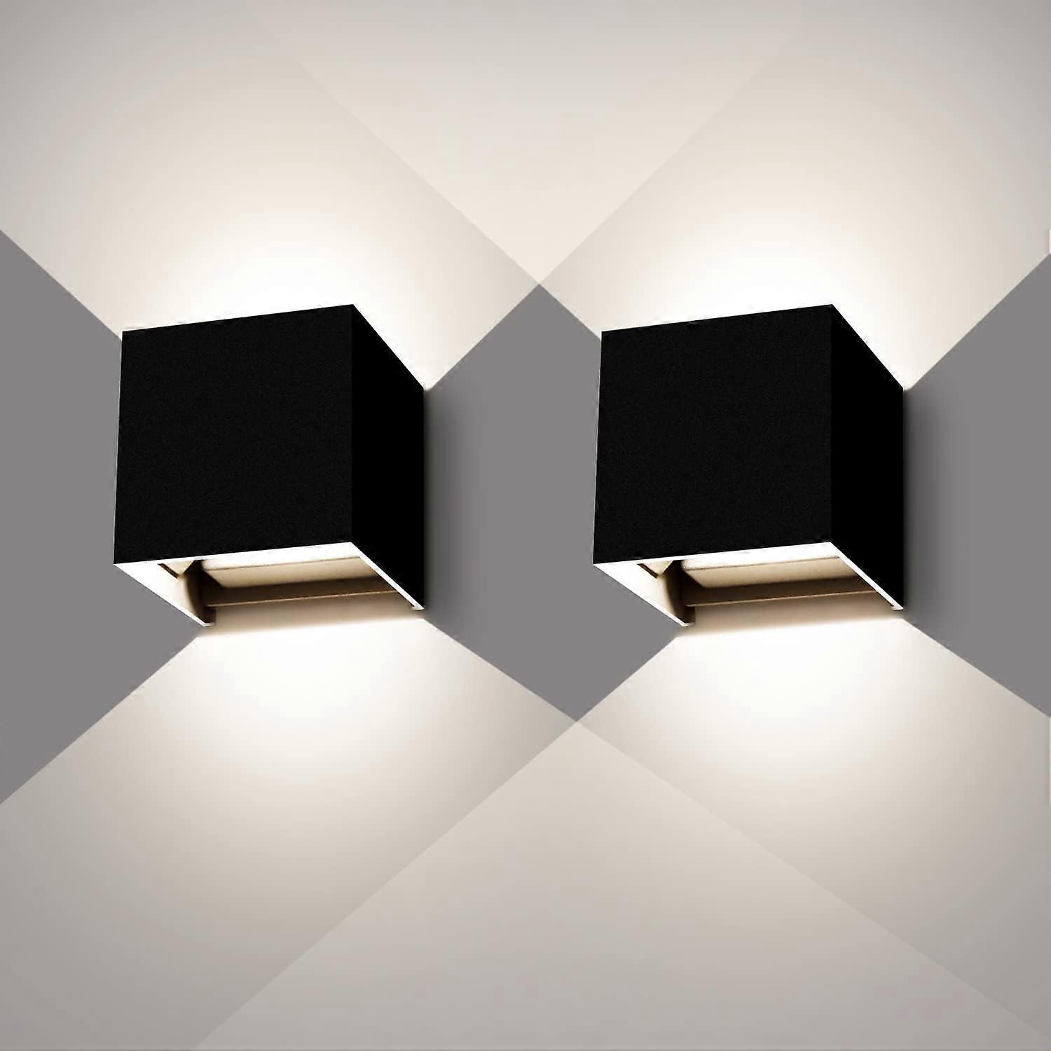 2pcs wall lamp - neutral light 4000K black (12W)