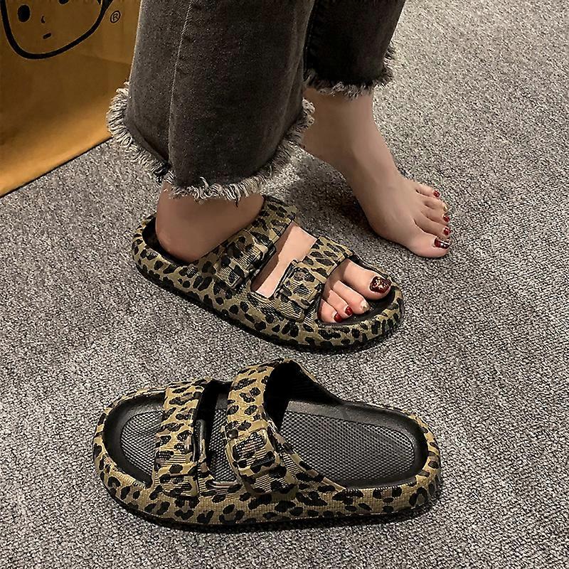 Dámske papuče na platforme s leopardím vzorom ležérne hrubé podrážky vnútorné