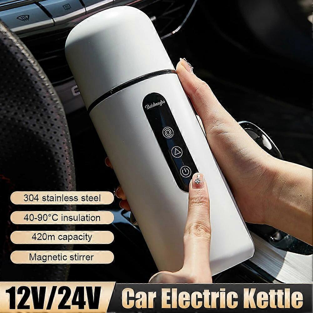 12V 24V Car Heating Cup Portable Car Electric Kettle With Stirrer Stainless Steel Water Warmer Bottle LCD Display Coffee Kettle ST1M083