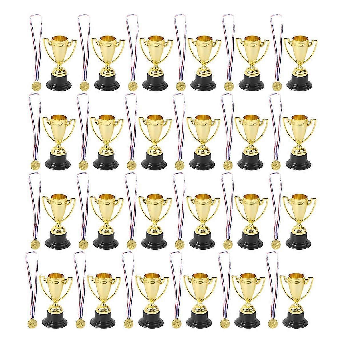 48 PCS τρόπαιο και μετάλλια σετ, 24pcs χρυσό πλαστικό κύπελλο τροπαίων και 24 μετάλλια PCS για παιδιά αθλητικά βραβεία, ευνοεί κόμμα